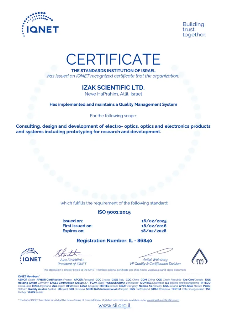 2025 IQNET ISO9001 Certification for IZAK Scientific Ltd