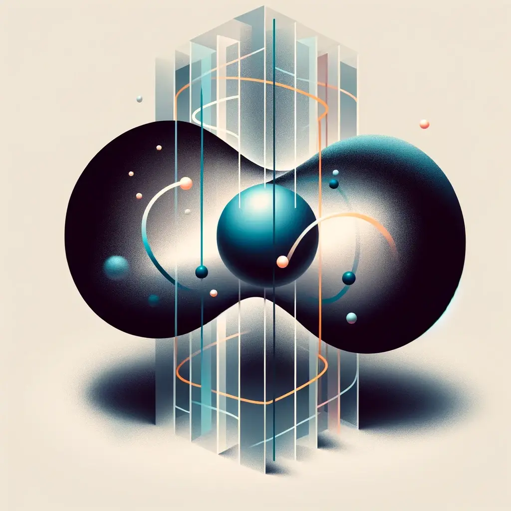 An illustration symbolizing the Heisenberg Uncertainty Principle, depicting the fundamental limit of measuring both the position and momentum of a particle