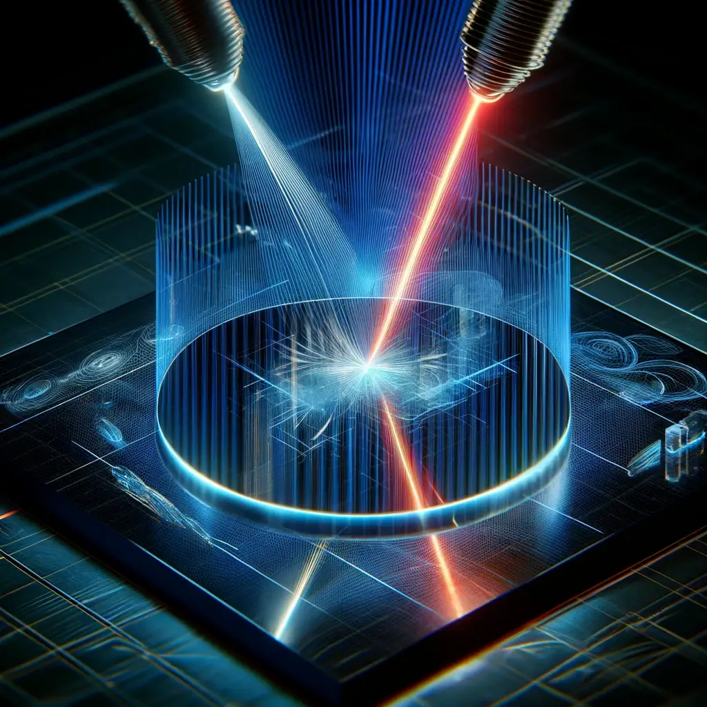 An artistic representation of the holography process showcase a laser beam splitting into two paths
