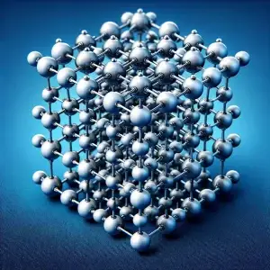 A detailed illustration showing the crystalline structure of a semiconductor material, with atoms arranged in a periodic lattice