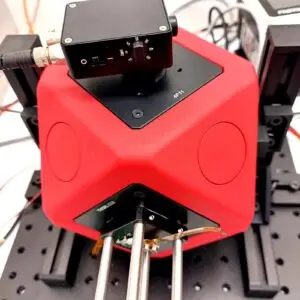 High-precision integrating sphere setup featuring a photodiode on top, enabling detailed measurements of LED power, spectrum, and temporal pulse shape for optimal performance analysis